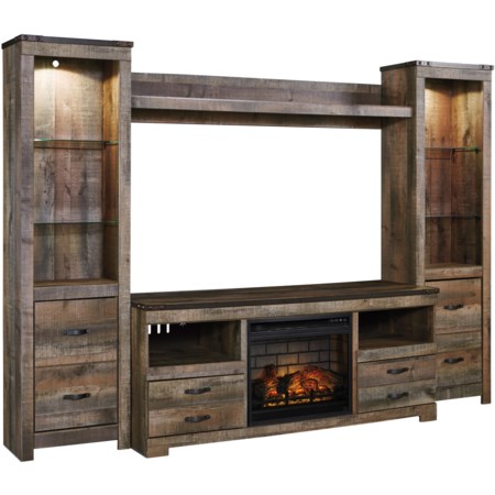 Large TV Stand w/ Fireplace, Piers, & Bridge